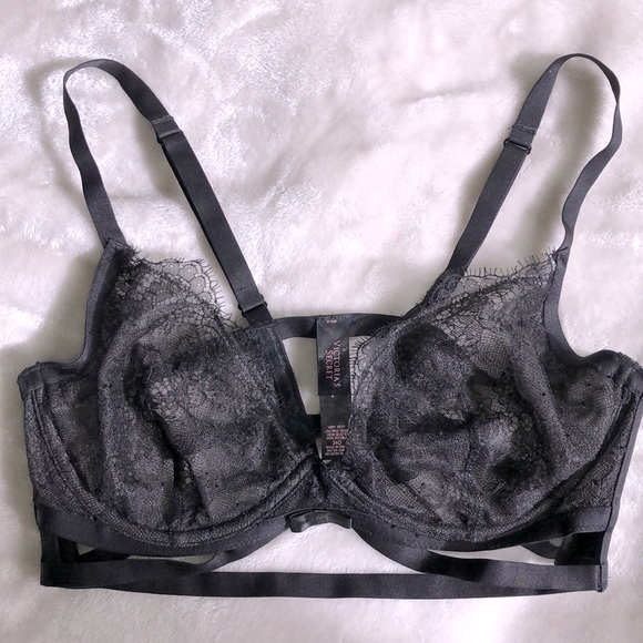 very Sexy Unlined Demi-Bust Black Lace Victorias Secret Bra - 34D - Strappy Side - Picture 1 of 8